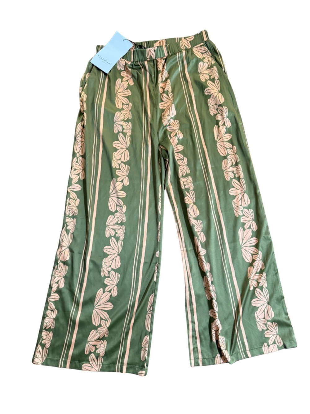 NWT Lexbreezy Hawaii Hele Palaxzo Pants Naupaka Floral Olive Print 2XL